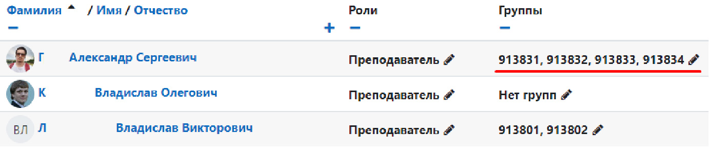 Привязка групп к профилю